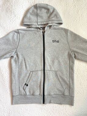 Vintage Polo by Ralph Lauren Sport Fitted Light Gray Hooded Zip Sweatshirt